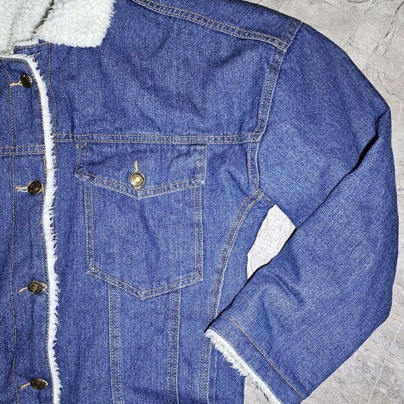 HengSheng Jeans Sherpa Lined Dark Denim Button-Down Jacket Winter MED Blue MENS - Picture 5 of 10